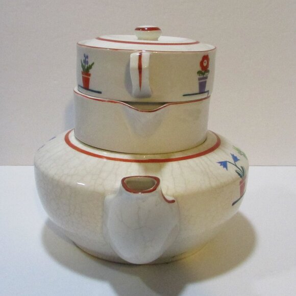 vtg MCM flower design teapot creamer sugar all in one Jubilee tea set Japan - Picture 4 of 8